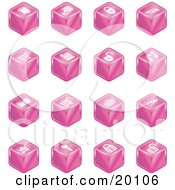 Poster, Art Print Of Pink Cube Icons Of A Fortress Brick Wall Padlocks Shopping Cart Castle Basket Credit Card And Key