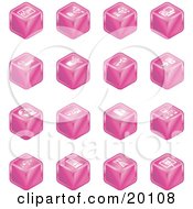 Pink Cube Icons Of Charts Connections Computers Wireless Cables And Communications
