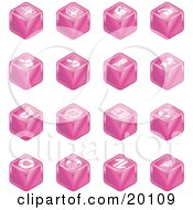 Poster, Art Print Of Collection Of Pink Cube Icons Of Page Forward Page Back Upload Download Email Snail Mail Envelope Refresh News Www Home Page And Information