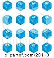 Poster, Art Print Of Collection Of Blue Cube Icons Of Page Forward Page Back Upload Download Email Snail Mail Envelope Refresh News Www Home Page And Information