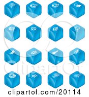 Clipart Illustration Of A Collection Of Blue Cube Icons Of Searches View Finders Www Magnifying Glasses Dogs Flashlight And Spider by AtStockIllustration