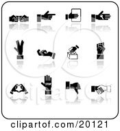 Poster, Art Print Of Collection Of Black Hand Gestures On A White Background