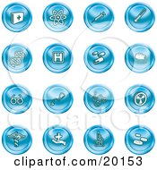 Poster, Art Print Of Collection Of Blue Icons Of Medicine Science And Biology