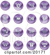 Collection Of Purple Icons Of Security Symbols On A White Background