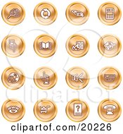 Poster, Art Print Of Collection Of Orange Icons Of Security Symbols On A White Background