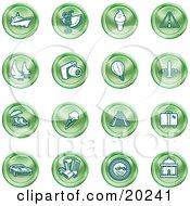 Collection Of Green Icons Of On A White Background