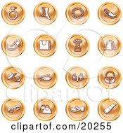 Collection Of Orange Fashion Icons Of A Diamond Ring Boots Necklace Shoes Purses Dress Jacket Hats Sunglasses And Lipstick