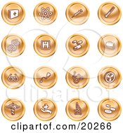 Poster, Art Print Of Collection Of Orange Icons Of Medicine Science And Biology