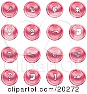 Collection Of Red Icons Of A Magnifying Glass Email Home Page Upload Download Mouse Key Disc Padlock Speaker Www Questionmark And Exclamation Point