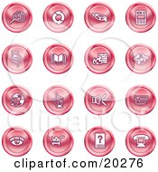 Clipart Illustration Of A Collection Of Red Icons Of Security Symbols On A White Background by AtStockIllustration