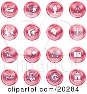 Collection Of Red Icons Of On A White Background