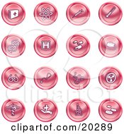 Clipart Illustration Of A Collection Of Red Icons Of Medicine Science And Biology