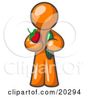 Healthy Orange Man Carrying A Fresh And Organic Apple And Cucumber