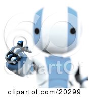 Poster, Art Print Of Ripples Around A Humanoid Blue And White Ao-Maru Robots Finger As He Enters A Security Pin Or Password For Identification On A Keypad