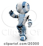 Poster, Art Print Of Curious Humanoid Blue And White Ao-Maru Robot Walking Forward And Pointing Upwards
