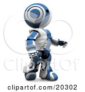 Amazed Humanoid Blue And White Ao-Maru Robot Walking An Looking Upwards