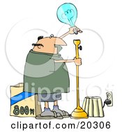 Poster, Art Print Of Middle Aged White Guy Putting A Huge 800 Watt Lightbulb In A Tall Lamp In His Living Room