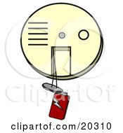 Clipart Illustration Of An Off White Smoke And Fire Alarm With A Red 9 Volt Battery Hanging Down In Need Of A Replacement