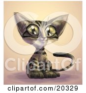 Clipart Picture Of A Cute Brown Tabby Cat With Black Stripes And Big Green Eyes Sitting With An Innocent Look On His Face