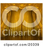 Clipart Illustration Of A Golden Yellow Silk Theatre Curtans Around A Clean And Deserted Stage Ready For An Opera Or Broadway Performance by Tonis Pan