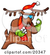 Poster, Art Print Of Reindeer Character Wearing A Santa Hat And Red Scarf And Green Gloves Tossing Snowballs To Start A Fight