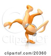 Orange Person With A Music Note Head Listening To Tunes Through Headphones And Break Dancing Balancing On His Hand