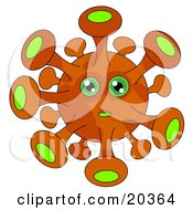 Clipart Illustration Of A Nervous Orange Alien With Many Suction Cup Extensions And Big Green Eyes