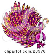 Clipart Illustration Of A Psychadelic Purple Peacock With Yellow Swirl Patterns