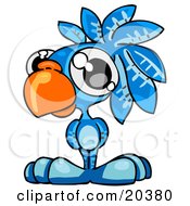 Clipart Illustration Of A Cute Big Eyed Blue Parrot With A Big Orange Beak