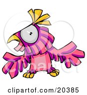 Confused Pink And Purple Parrot Holding His Wings Out