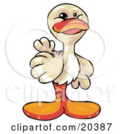Clipart Illustration Of A Cute And Friendly White Duck With An Orange Beak And Feet Smiling At The Viewer