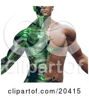 Clipart Illustration Of A Part Man Part Robot Muscular Guy With Green Circuits Covering His Skin by Tonis Pan #COLLC20415-0042