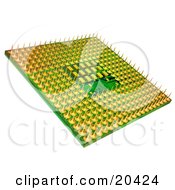 Green And Yellow Central Processing Unit Processor Chip On A White Background