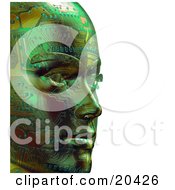 Clipart Illustration Of A Green Robots Face With Circuits Facing To The Right Over A White Background by Tonis Pan #COLLC20426-0042
