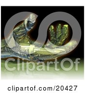 Clipart Illustration Of A Green Circuit Board Robotic Hand Held Open Reaching Out For Something