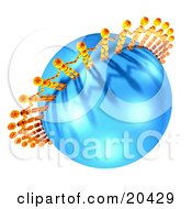Clipart Illustration Of Orange People United And Circling Around A Blue Globe Holding Hands Their Shadows Casting On The Planet