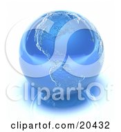 Clipart Illustration Of A Blue Iced Over Planet Earth With A Reflection Over A White Background