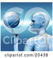 Clipart Illustration Of A Platinum Basketball Star In Profile Spinning A Ball On The Tip Of His Finger
