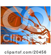 Clipart Illustration Of Orange Electronic Computer Hardware FireWire Cables Over A Blue Background