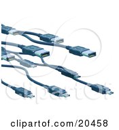 Clipart Illustration Of A Swarm Of Black Firewire Computer Cables Over A White Background by Tonis Pan