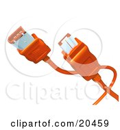 Orange Electronic Computer Hardware Fire Wire Cables Over A White Background