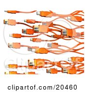 Poster, Art Print Of Background Of Orange Electronic Computer Hardware Firewire Cables Over A White Background