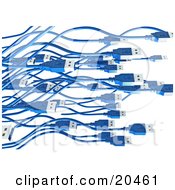 Clipart Illustration Of A Massive Swarming Group Of Blue USB Cables Heading To The Right Over A White Background