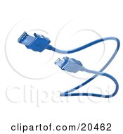 Poster, Art Print Of Blue Electronic Computer Hardware Firewire Cable Over A White Background