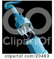 Clipart Illustration Of A Blue Electronic Prong Plugging Into Or Detaching From A Socket With Shocks Of Electricity Over A Black Background