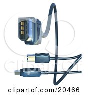 Poster, Art Print Of Black Electronic Computer Hardware Firewire Cables Over A White Background