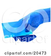 Blue Glass Futuristic Hand Holding A Blank Business Card Over A White Background by Tonis Pan