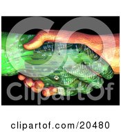 Clipart Illustration Of Two Circuit Robot Hands One Tan One Green Shaking Hands by Tonis Pan #COLLC20480-0042