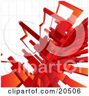 Poster, Art Print Of Background Of Red Shapes Connecting Over A White Grid