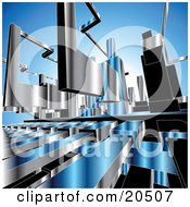 Poster, Art Print Of Background Of Chrome Machine Parts Over Blue